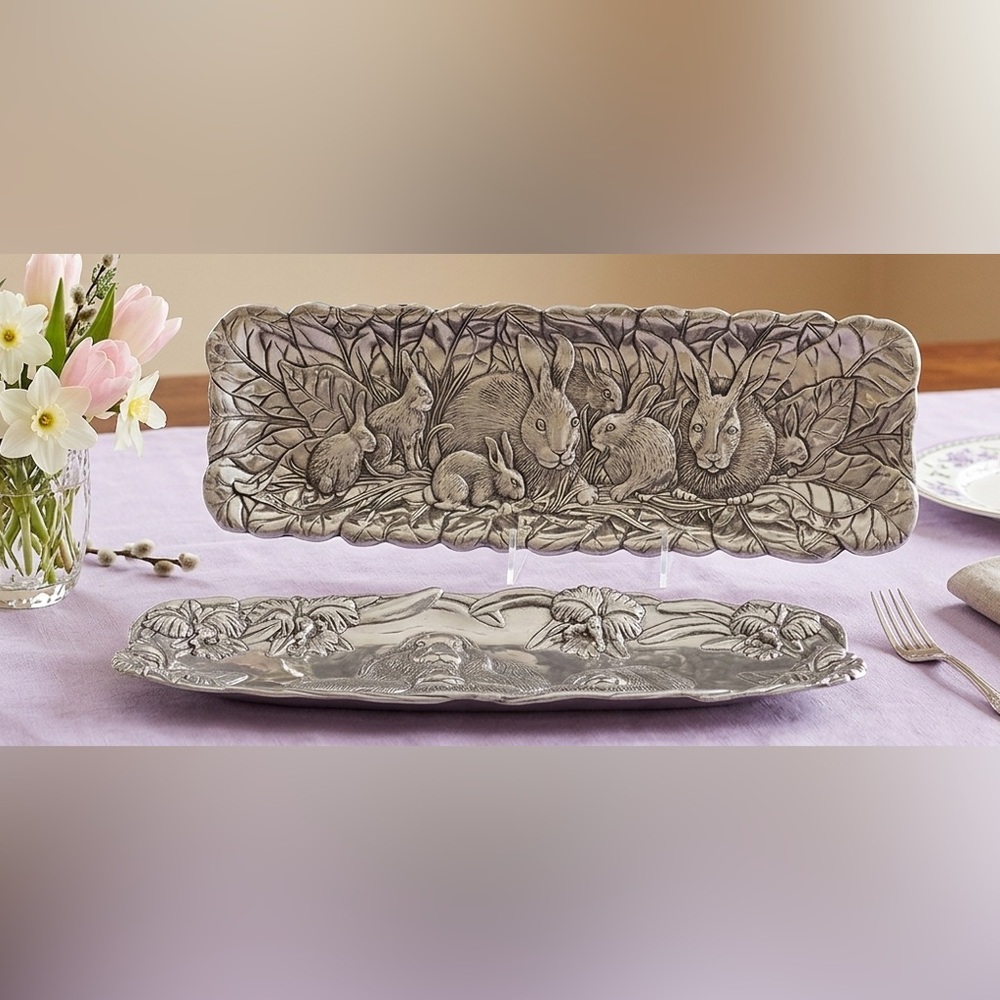 Arthur Court Bunnies Pewter Bread TrayServeware Serving Trays with EASTER